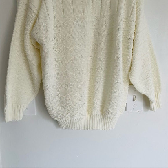 Vintage 70s 80s LAUREN KNITWEAR CORP Cream White Cable Knit Sweater - Picture 7 of 16